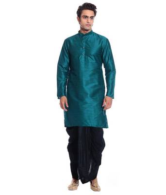 Green Silk Ethnic Indian Traditional Mens Festive Wear Dhoti Kurta 1