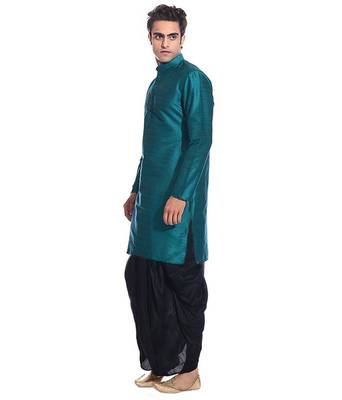 Green Silk Ethnic Indian Traditional Mens Festive Wear Dhoti Kurta 2