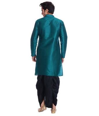 Green Silk Ethnic Indian Traditional Mens Festive Wear Dhoti Kurta 3