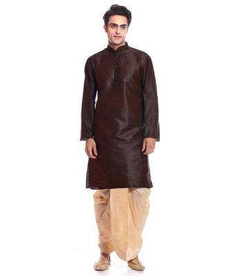 Brown Silk Ethnic Indian Traditional Mens Festive Wear Dhoti Kurta 1