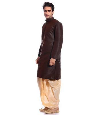 Brown Silk Ethnic Indian Traditional Mens Festive Wear Dhoti Kurta 2