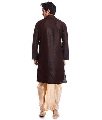 Brown Silk Ethnic Indian Traditional Mens Festive Wear Dhoti Kurta 3