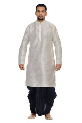 White Silk Ethnic Indian Traditional Mens Festive Wear Dhoti Kurta 1