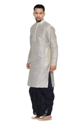 White Silk Ethnic Indian Traditional Mens Festive Wear Dhoti Kurta 2