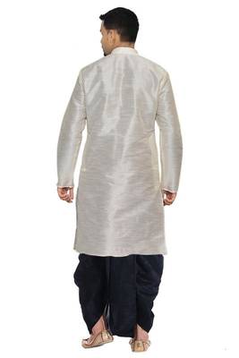 White Silk Ethnic Indian Traditional Mens Festive Wear Dhoti Kurta 3