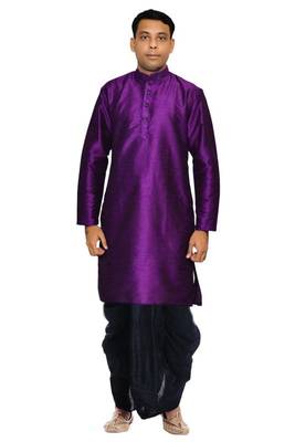 Purppl Silk Ethnic Indian Traditional Mens Festive Wear Dhoti Kurta 1