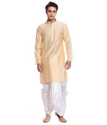 Gold Silk Ethnic Indian Traditional Mens Festive Wear Dhoti Kurta 1