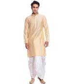 Gold Silk Ethnic Indian Traditional Mens Festive Wear Dhoti Kurta