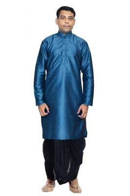 Blue Silk Ethnic Indian Traditional Mens Festive Wear Dhoti Kurta 1