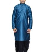 Blue Silk Ethnic Indian Traditional Mens Festive Wear Dhoti Kurta