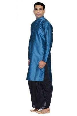 Blue Silk Ethnic Indian Traditional Mens Festive Wear Dhoti Kurta 2