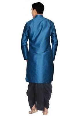 Blue Silk Ethnic Indian Traditional Mens Festive Wear Dhoti Kurta 3