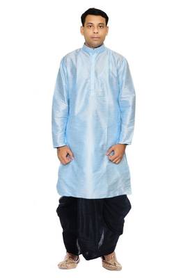 Blue Silk Ethnic Indian Traditional Mens Festive Wear Dhoti Kurta 1