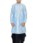 Blue Silk Ethnic Indian Traditional Mens Festive Wear Dhoti Kurta