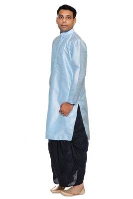 Blue Silk Ethnic Indian Traditional Mens Festive Wear Dhoti Kurta 2