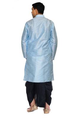 Blue Silk Ethnic Indian Traditional Mens Festive Wear Dhoti Kurta 3