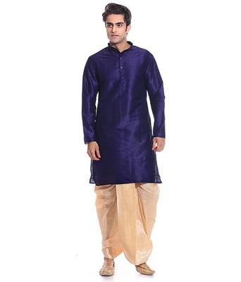 Blue Silk Ethnic Indian Traditional Mens Festive Wear Dhoti Kurta 1