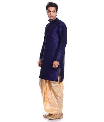 Blue Silk Ethnic Indian Traditional Mens Festive Wear Dhoti Kurta 2