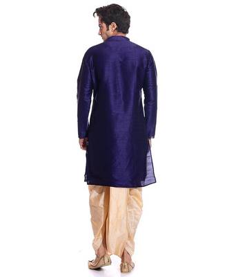 Blue Silk Ethnic Indian Traditional Mens Festive Wear Dhoti Kurta 3