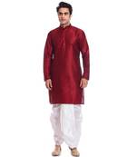 Maroon Silk Ethnic Indian Traditional Mens Festive Wear Dhoti Kurta