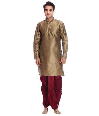 Copper Silk Ethnic Indian Traditional Mens Festive Wear Dhoti Kurta 1