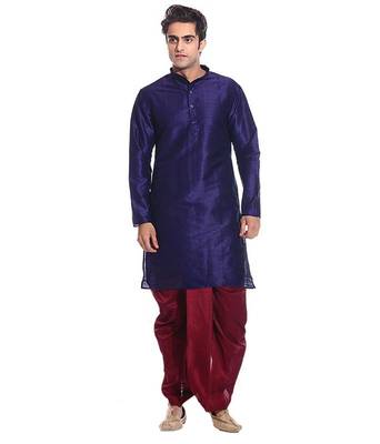 Blue Silk Ethnic Indian Traditional Mens Festive Wear Dhoti Kurta 1