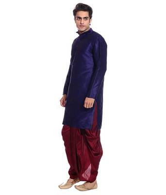 Blue Silk Ethnic Indian Traditional Mens Festive Wear Dhoti Kurta 2