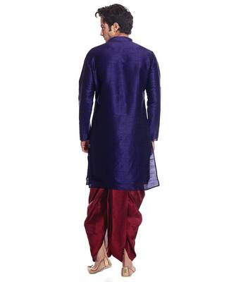 Blue Silk Ethnic Indian Traditional Mens Festive Wear Dhoti Kurta 3
