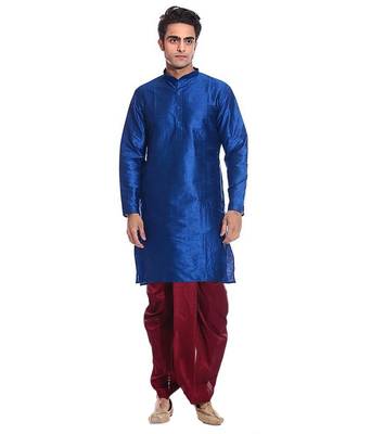 Blue Silk Ethnic Indian Traditional Mens Festive Wear Dhoti Kurta 1