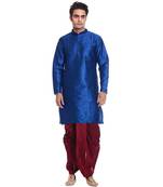 Blue Silk Ethnic Indian Traditional Mens Festive Wear Dhoti Kurta