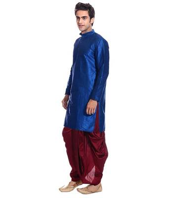 Blue Silk Ethnic Indian Traditional Mens Festive Wear Dhoti Kurta 2