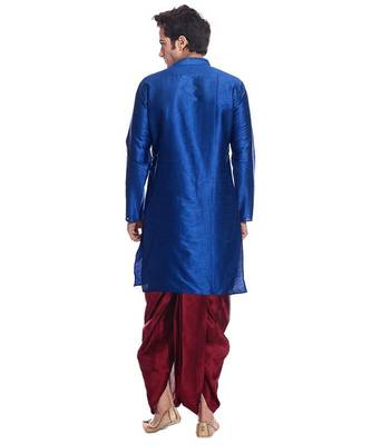 Blue Silk Ethnic Indian Traditional Mens Festive Wear Dhoti Kurta 3
