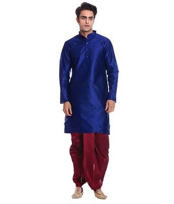 Blue Silk Ethnic Indian Traditional Mens Festive Wear Dhoti Kurta 1