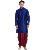 Blue Silk Ethnic Indian Traditional Mens Festive Wear Dhoti Kurta