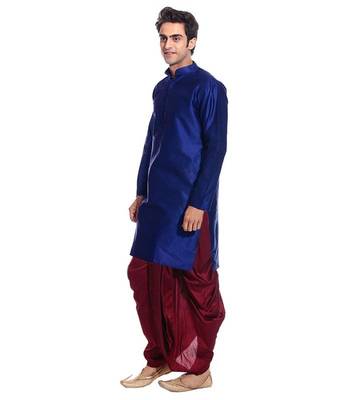 Blue Silk Ethnic Indian Traditional Mens Festive Wear Dhoti Kurta 2