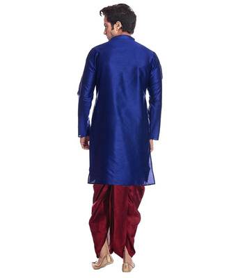 Blue Silk Ethnic Indian Traditional Mens Festive Wear Dhoti Kurta 3