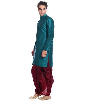 Green Silk Ethnic Indian Traditional Mens Festive Wear Dhoti Kurta 2