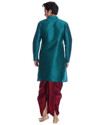 Green Silk Ethnic Indian Traditional Mens Festive Wear Dhoti Kurta 3