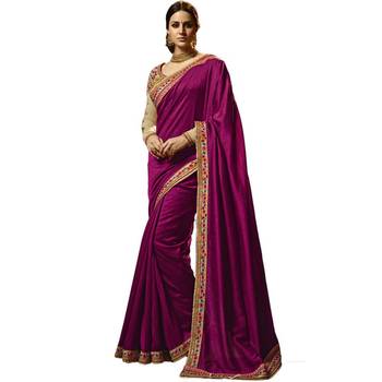 Dark Magenta Embroidered Silk Saree With Blouse 1