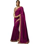 Dark Magenta Embroidered Silk Saree With Blouse