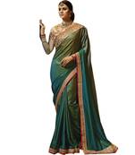 Teal Embroidered Silk Saree With Blouse