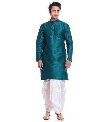 Green Silk Ethnic Indian Traditional Mens Festive Wear Dhoti Kurta 1