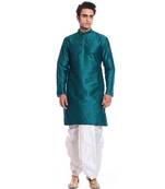 Green Silk Ethnic Indian Traditional Mens Festive Wear Dhoti Kurta