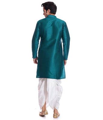 Green Silk Ethnic Indian Traditional Mens Festive Wear Dhoti Kurta 2
