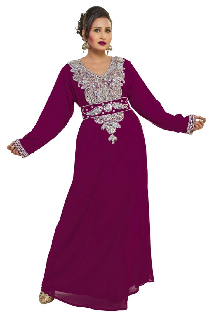 Purple Embroidered Zari Work Islamic Kaftan