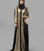 Multicolor Lace Work Crepe , Brasso Fabric Islamic Maxi Arabian Style Casual Daily Wear Abaya With Hijab