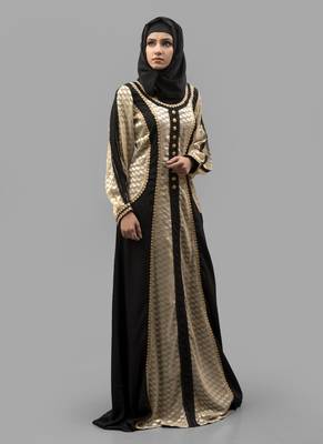 Multicolor Lace Work Crepe , Brasso Fabric Islamic Maxi Arabian Style Casual Daily Wear Abaya With Hijab 2