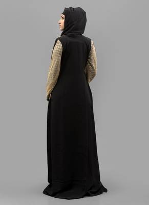 Multicolor Lace Work Crepe , Brasso Fabric Islamic Maxi Arabian Style Casual Daily Wear Abaya With Hijab 3