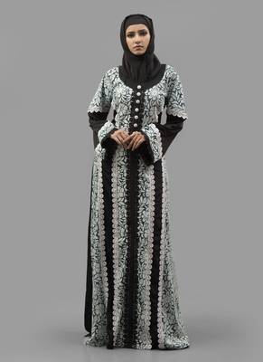 Multicolor Lace Work Crepe , Brasso Fabric Islamic Maxi Arabian Style Casual Daily Wear Abaya With Hijab 1