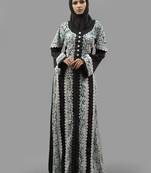 Multicolor Lace Work Crepe , Brasso Fabric Islamic Maxi Arabian Style Casual Daily Wear Abaya With Hijab